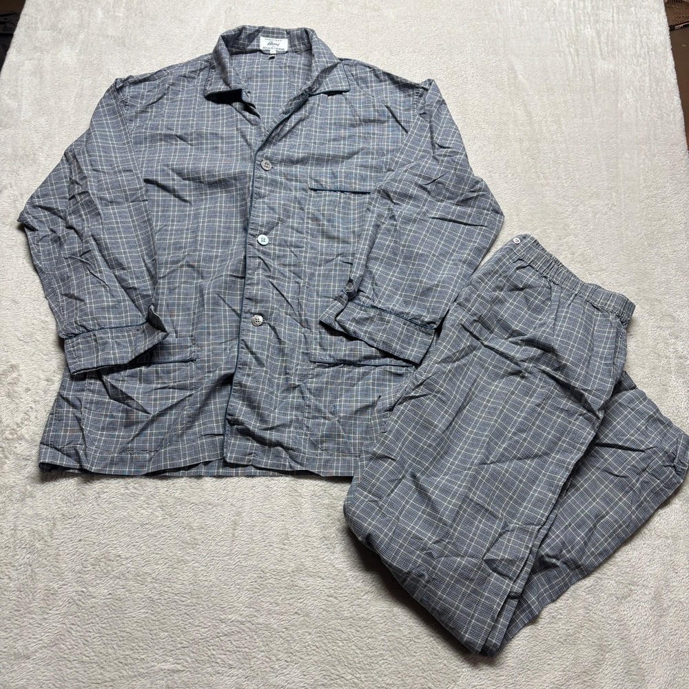 Brioni Pajama Set Mens XL 100% Cotton 2-Piece Black Blue Tartan Plaid ITALY